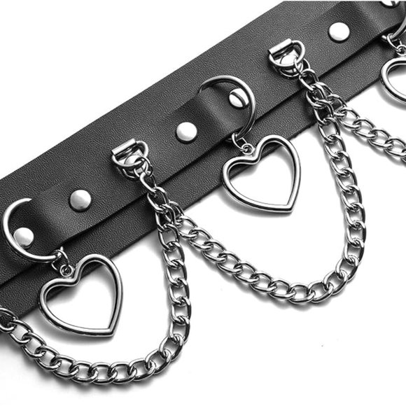 Black PU Leather Vintage choker, collar Adjustable - Picture 3 of 4